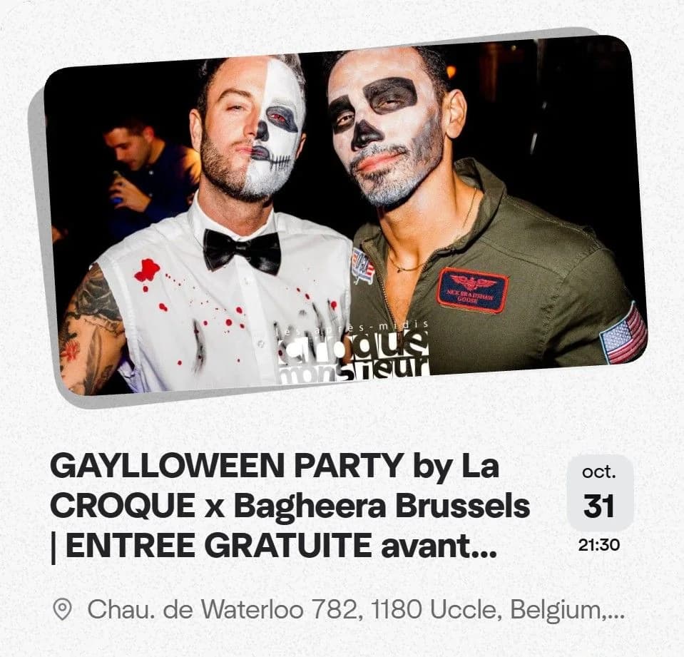 Gaylloween party by la Croque monsieur bagheera brussels | entree gratuite avant 22:00