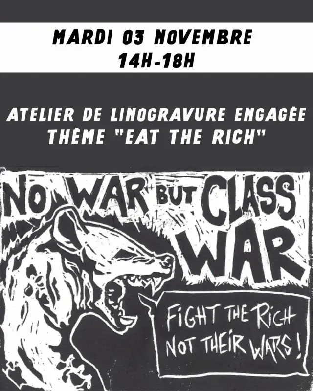 Atelier de linogravure engagée : "Eat the rich"
